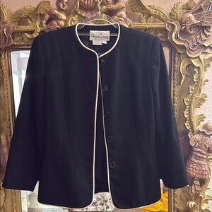 Oleg Cassini Black and White Blazer with Elegant Trim